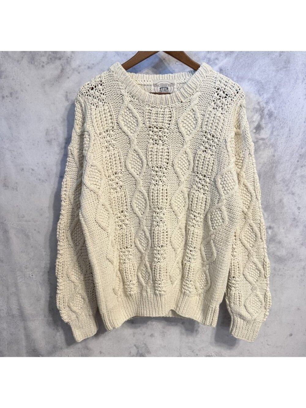 Vintage John Ashford Sport Hand Cable Knit Sweater Mens XL Cream Crew Neck